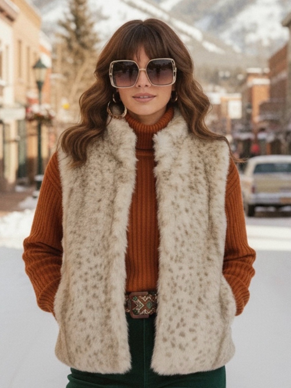 Vintage 1970s Dubrowsky & Perlbinder Snow Leopard Faux Fur Vest - Size Large